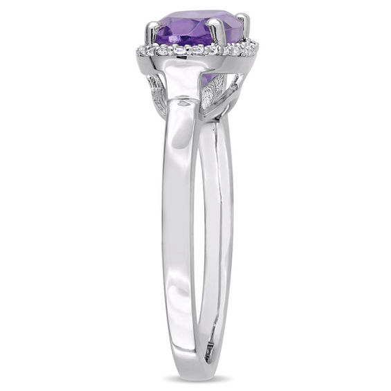 Sideways Oval Amethyst and White Topaz Frame Ring in Sterling Silver