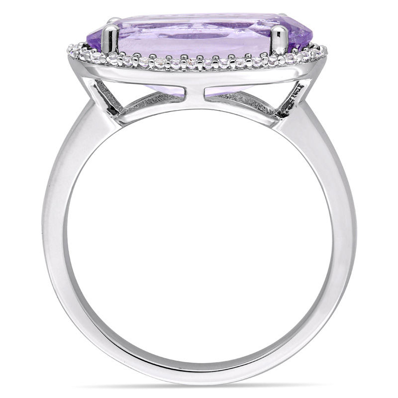 Sideways Oval Amethyst and White Topaz Frame Ring in Sterling Silver|Peoples Jewellers