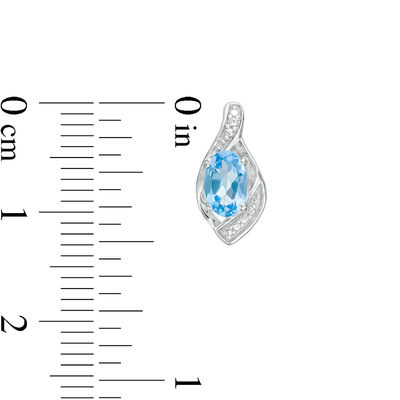 Oval Blue Topaz and Lab-Created White Sapphire Beaded Open Flame Pendant and Drop Earrings Set in Sterling Silver