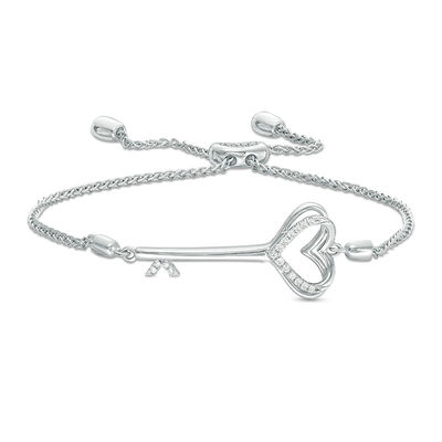 Vera Wang Love Collection 0.07 CT. T.W. Diamond Heart-Top Key Bolo Bracelet in Sterling Silver - 8.5"