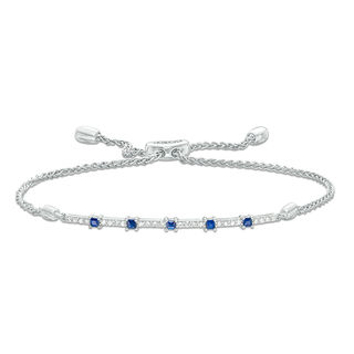 Vera Wang Love Collection Blue Sapphire and 0.15 CT. T.W. Diamond Station Bolo Bracelet in Sterling Silver - 8.0"