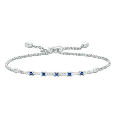 Vera Wang Love Collection Blue Sapphire and 0.15 CT. T.W. Diamond Station Bolo Bracelet in Sterling Silver - 8.0"