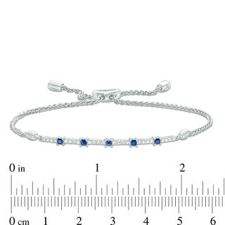 Vera Wang Love Collection Blue Sapphire and 0.15 CT. T.W. Diamond Station Bolo Bracelet in Sterling Silver - 8.0"