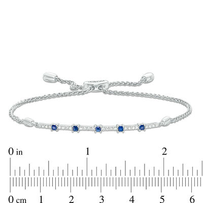 Vera Wang Love Collection Blue Sapphire and 0.15 CT. T.W. Diamond Station Bolo Bracelet in Sterling Silver - 8.0"