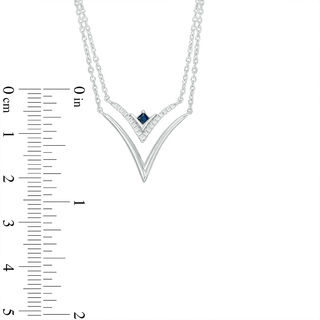 Vera Wang Love Collection Blue Sapphire and 0.07 CT. T.W. Diamond Double Strand Necklace in Sterling Silver - 19"