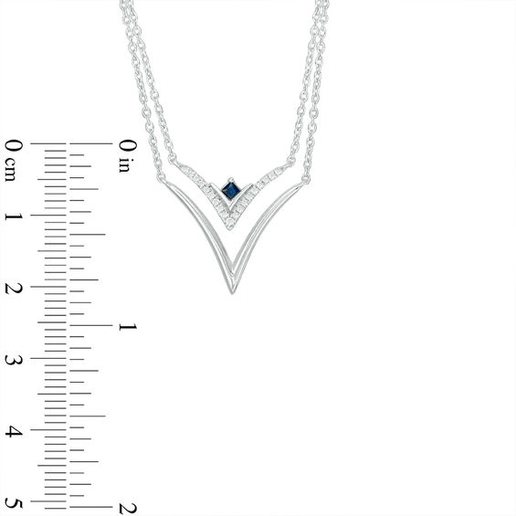 Vera Wang Love Collection Blue Sapphire and 0.07 CT. T.W. Diamond Double Strand Necklace in Sterling Silver - 19"