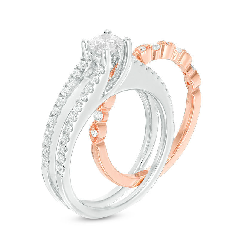 1.40 CT. T.W. Diamond Four Piece Bridal Set in 14K Tri-Tone Gold|Peoples Jewellers
