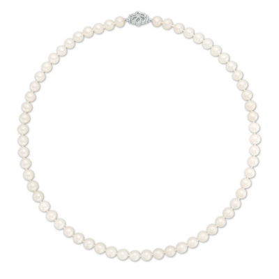 Vera Wang Love Collection 6.5-7.0mm Freshwater Cultured Pearl 0.07 CT. T.W. Diamond Strand Necklace in Sterling Silver