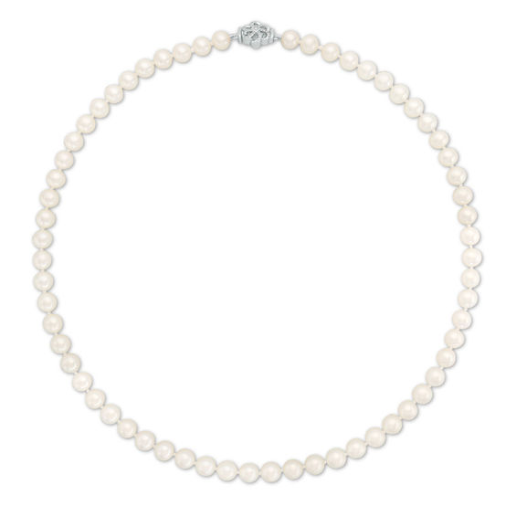 Vera Wang Love Collection 6.5-7.0mm Freshwater Cultured Pearl 0.07 CT. T.W. Diamond Strand Necklace in Sterling Silver