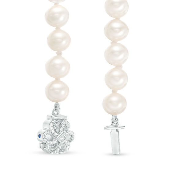 Vera Wang Love Collection 6.5-7.0mm Freshwater Cultured Pearl 0.07 CT. T.W. Diamond Strand Necklace in Sterling Silver