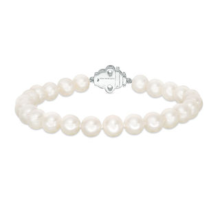 Vera Wang Love Collection 6.5-7.0mm Freshwater Cultured Pearl  0.07 CT. T.W. Diamond Strand Bracelet in Sterling Silver