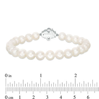 Vera Wang Love Collection 6.5-7.0mm Freshwater Cultured Pearl  0.07 CT. T.W. Diamond Strand Bracelet in Sterling Silver