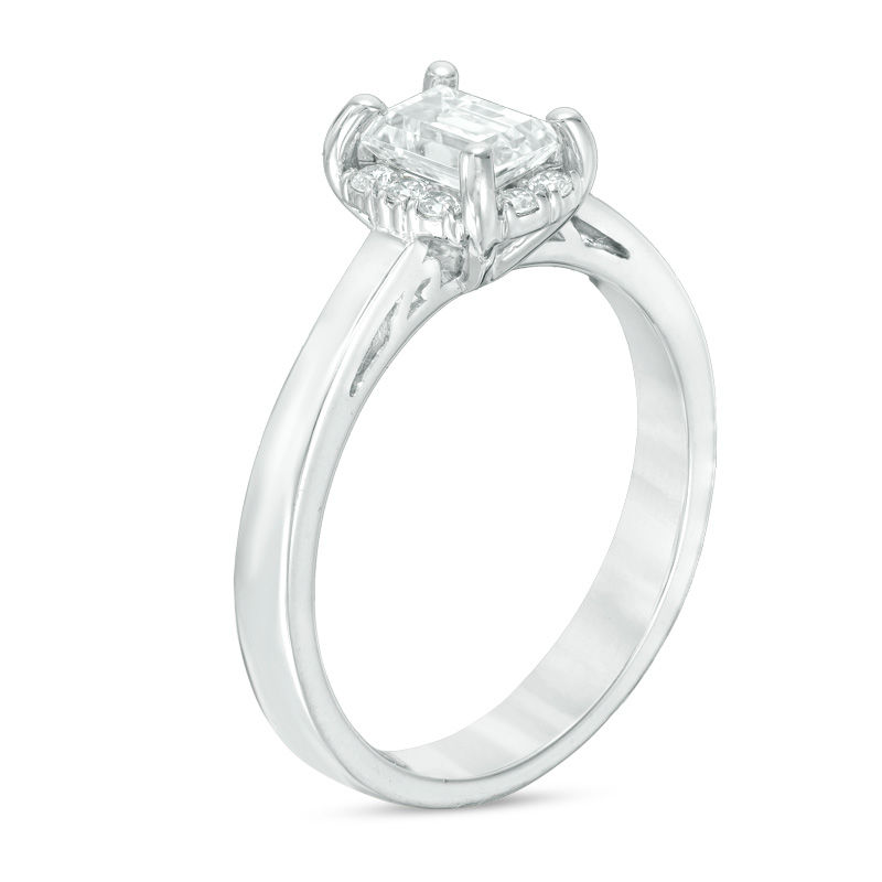 0.85 CT. T.W. Certified Canadian Emerald-Cut Diamond Frame Engagement Ring in 14K White Gold (I/SI2)