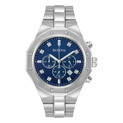 Men's Bulova Diamond Accent Chronograph Watch with Blue Dial (Model: 96D138)