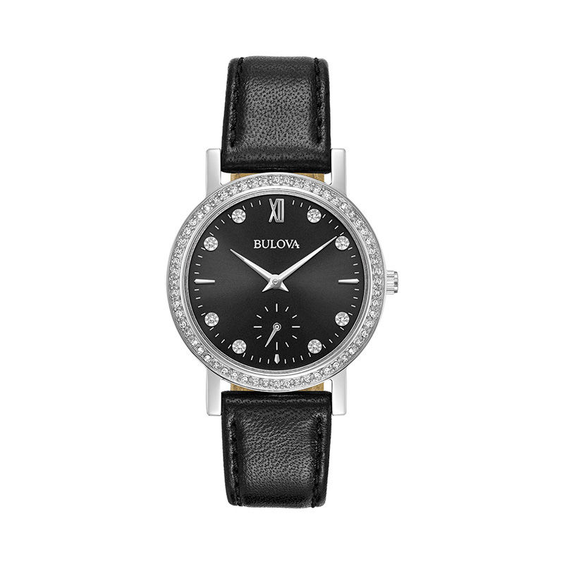 Ladies' Bulova Crystal Accent Strap Watch with Black Dial (Model: 96L246)|Peoples Jewellers