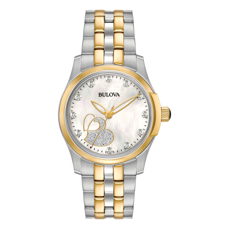 Ladies' Bulova Diamond-Accent Two-Tone Watch with Mother-of-Pearl Dial (Model: 98P152)