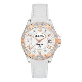 Ladies' Bulova Marine Star Diamond Accent Rose-Tone Strap Watch with Mother-of-Pearl Dial (Model: 98R233)