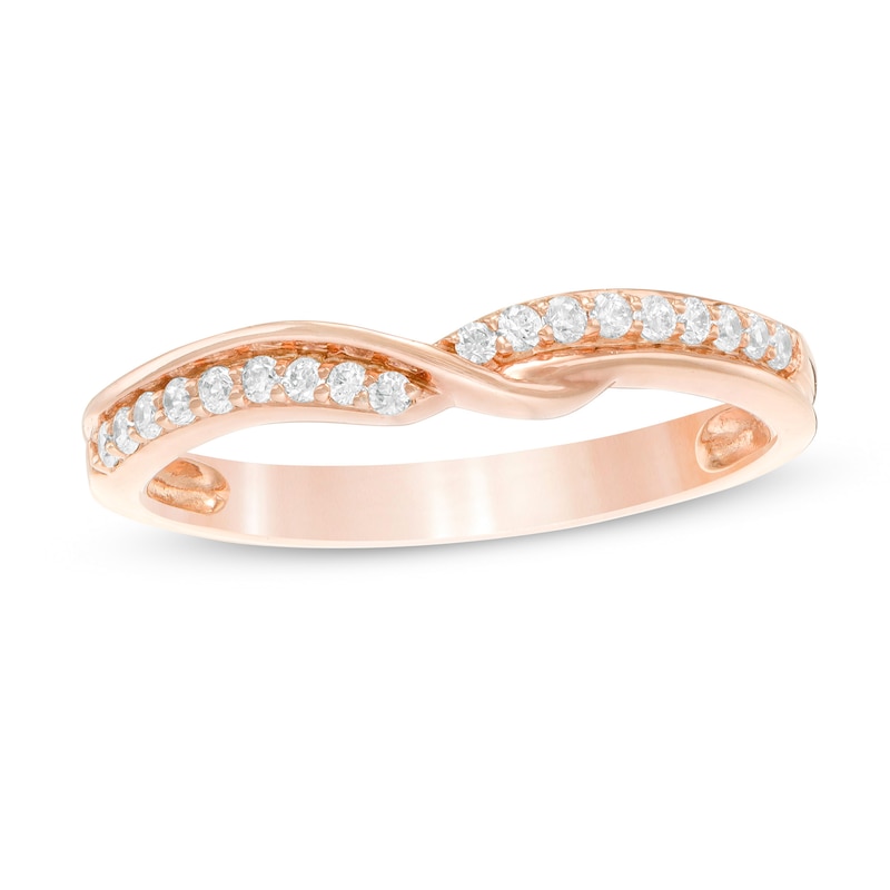 0.15 CT. T.W. Diamond Twist Shank Contour Anniversary Ring in 14K Rose Gold|Peoples Jewellers