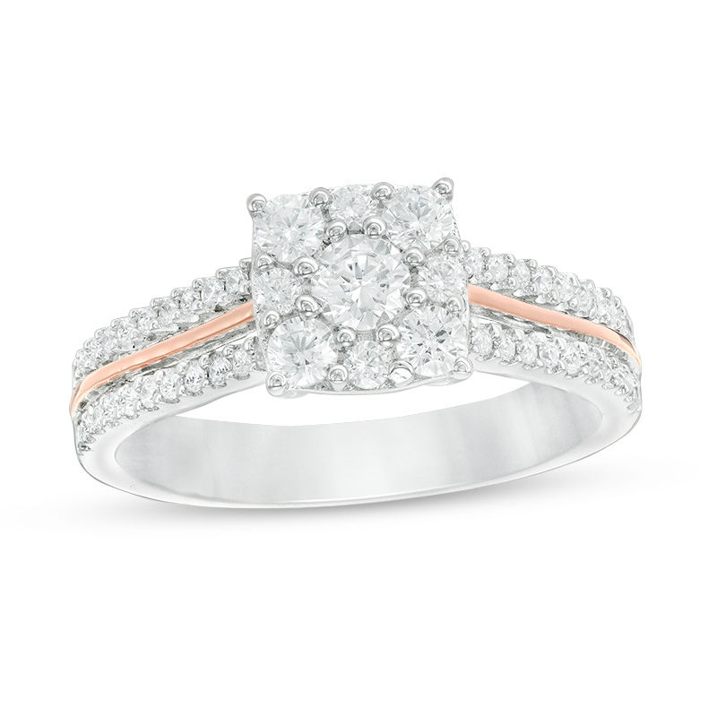 0.70 CT. T.W. Diamond Cushion Frame Double Row Engagement Ring in 14K Two-Tone Gold|Peoples Jewellers