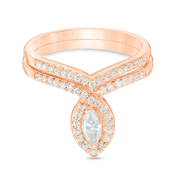 CT. T.W. Marquise Diamond Frame Bridal Set in 10K Rose Gold