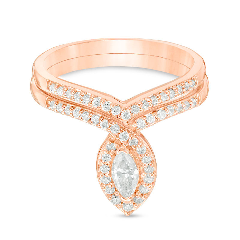 CT. T.W. Marquise Diamond Frame Bridal Set in 10K Rose Gold|Peoples Jewellers