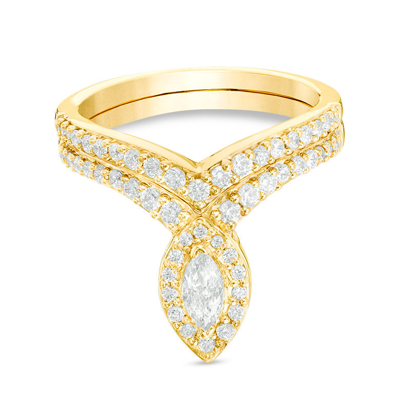 Main Image 1 of 0.70 CT. T.W. Marquise Diamond Frame Bridal Set in 10K Gold