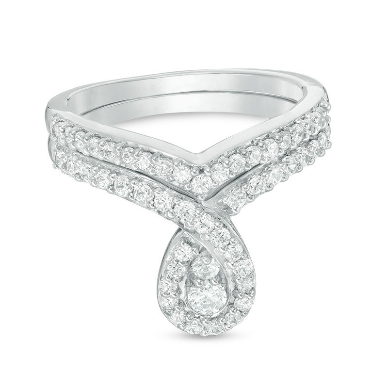 Main Image 1 of 0.70 CT. T.W. Diamond Pear-Shaped Frame Bridal Set in 10K White Gold