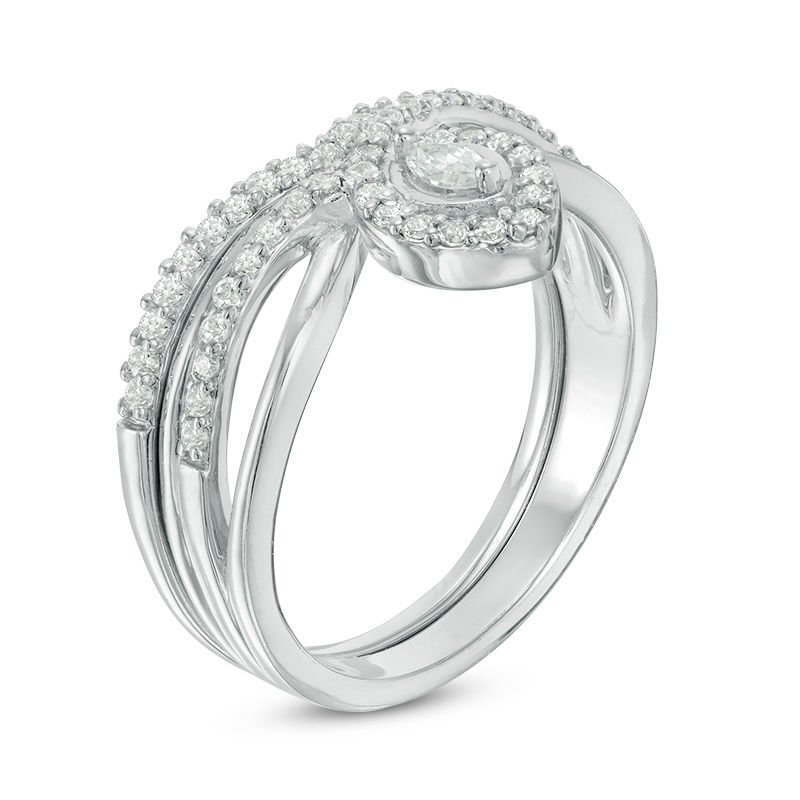 0.30 CT. T.W. Marquise Diamond Frame Twist Shank Bridal Set in Sterling Silver|Peoples Jewellers
