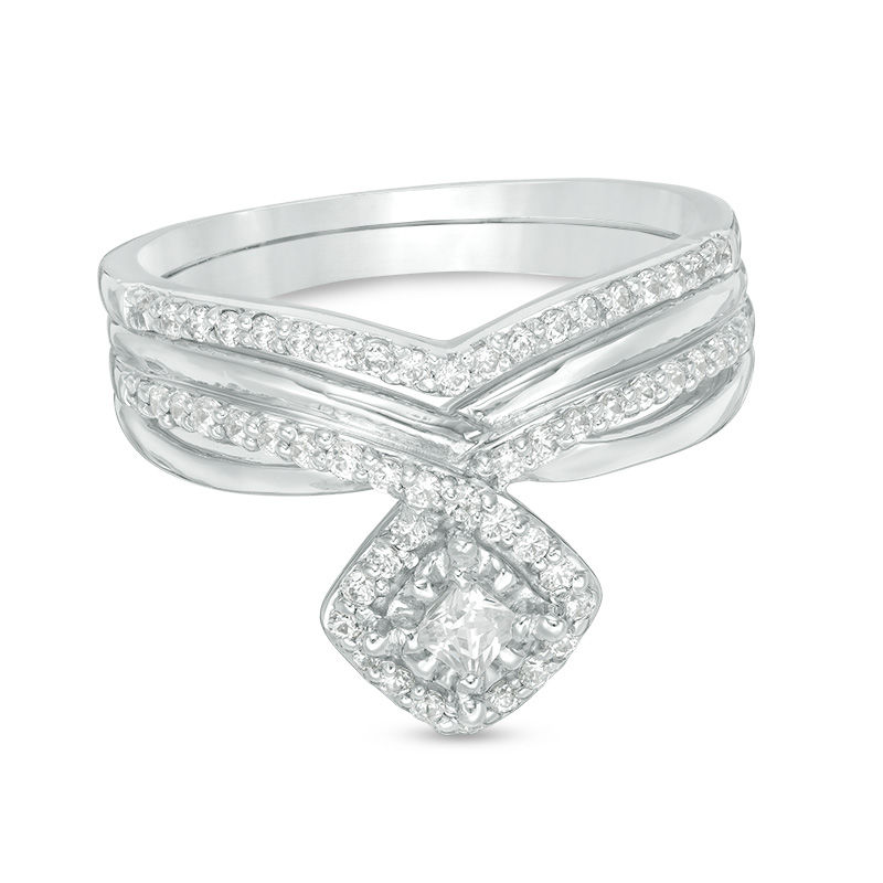 0.37 CT. T.W. Princess-Cut Diamond Frame Twist Shank Bridal Set in Sterling Silver|Peoples Jewellers