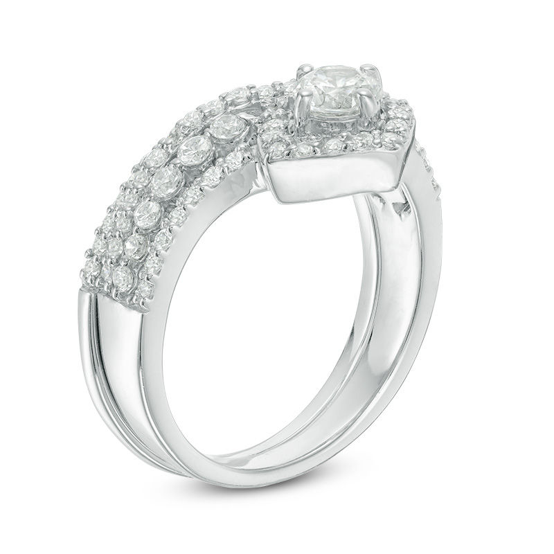 Main Image 2 of 0.95 CT. T.W. Diamond Tilted Cushion Frame Bridal Set in 10K White Gold