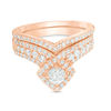 Thumbnail Image 1 of 0.95 CT. T.W. Diamond Tilted Cushion Frame Bridal Set in 10K Rose Gold