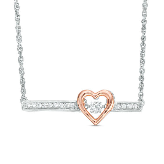 Unstoppable Love™ Lab-Created White Sapphire Heart Bar Necklace in Sterling Silver and 10K Rose Gold