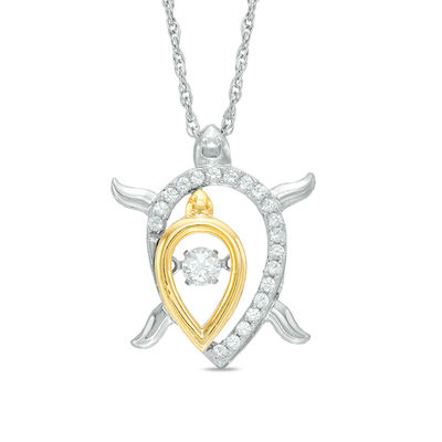 Unstoppable Love™ Lab-Created White Sapphire Motherly Turtle Pendant in Sterling Silver and 10K Gold