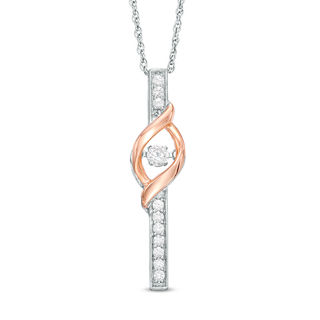 Unstoppable Love™ Lab-Created White Sapphire Stick Drop Pendant in Sterling Silver and 10K Rose Gold