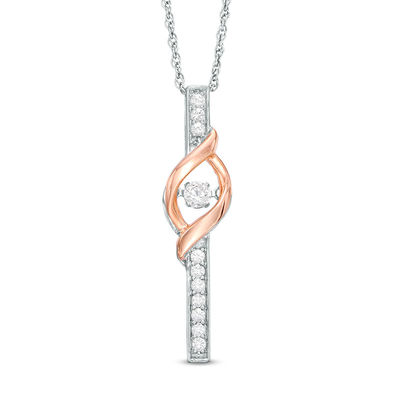 Unstoppable Love™ Lab-Created White Sapphire Stick Drop Pendant in Sterling Silver and 10K Rose Gold