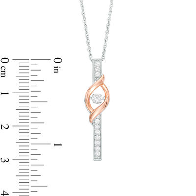 Unstoppable Love™ Lab-Created White Sapphire Stick Drop Pendant in Sterling Silver and 10K Rose Gold