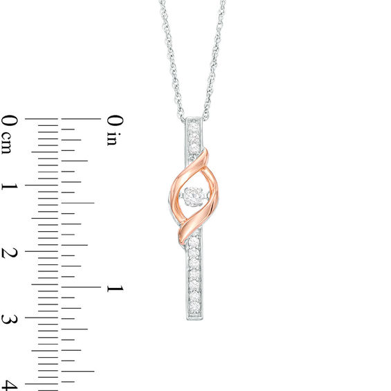 Unstoppable Love™ Lab-Created White Sapphire Stick Drop Pendant in Sterling Silver and 10K Rose Gold