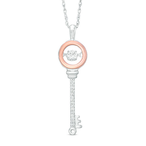 Unstoppable Love™ Lab-Created White Sapphire Key Pendant in Sterling Silver and 10K Rose Gold