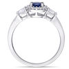 Blue and White Sapphire and 0.12 CT. T.W. Diamond Frame Three Stone Engagement Ring in 14K White Gold