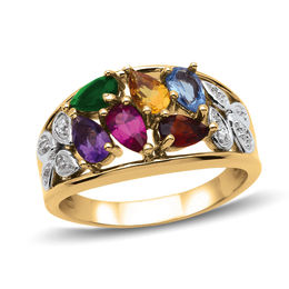 Mother's Pear-Shaped Birthstone and Diamond Accent Cluster Ring (6 Stones)