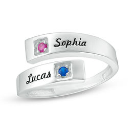 Couple's Birthstone Ribbon Bypass Ring (2 Stones and Names)