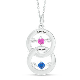 Couple's Birthstone Stacked Interlocking Circles Pendant (2 Stones and Names)