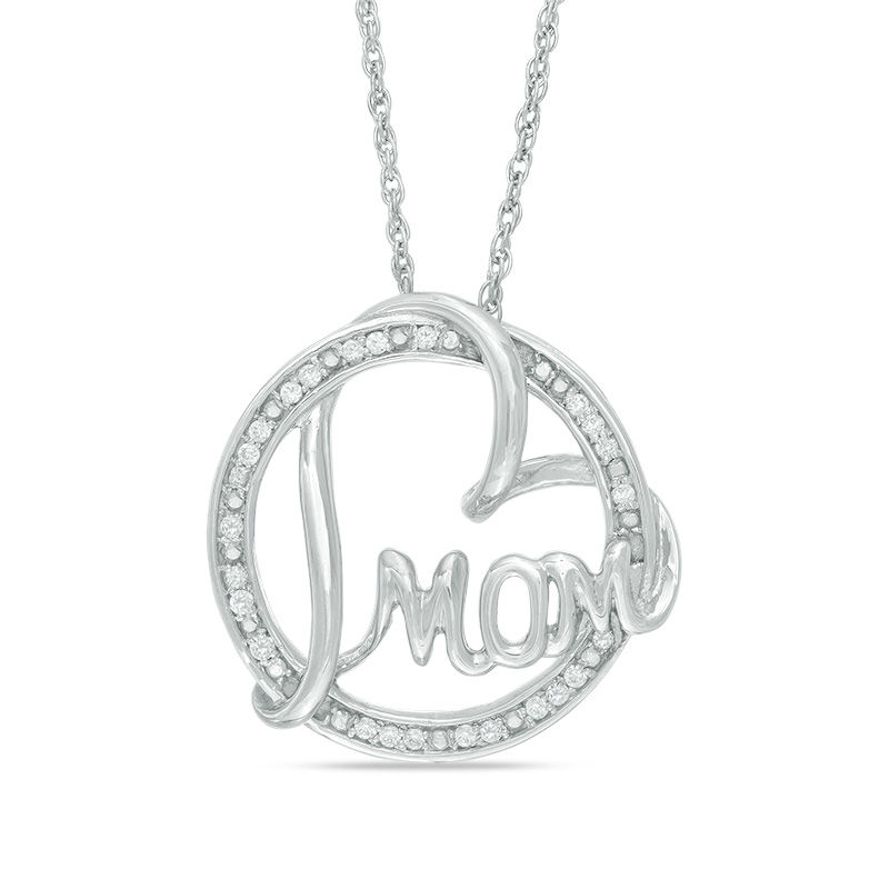 0.09 CT. T.W. Diamond "MOM" Tilted Heart Circle Pendant in Sterling Silver|Peoples Jewellers