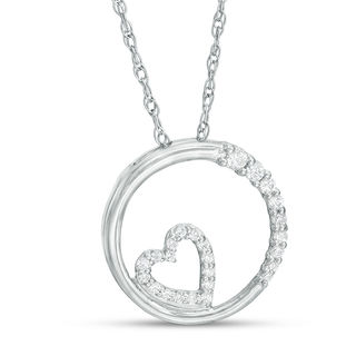 0.18 CT. T.W. Diamond Heart in Circle Pendant in 10K White Gold