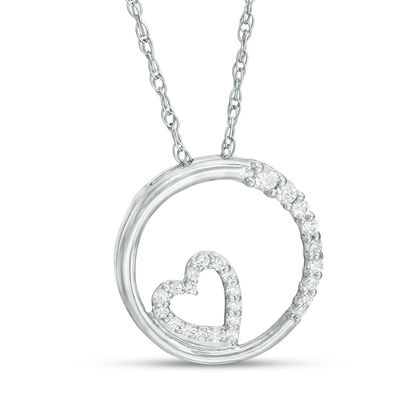 0.18 CT. T.W. Diamond Heart in Circle Pendant in 10K White Gold