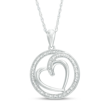 0.09 CT. T.W. Diamond Heart in Circle Pendant in Sterling Silver