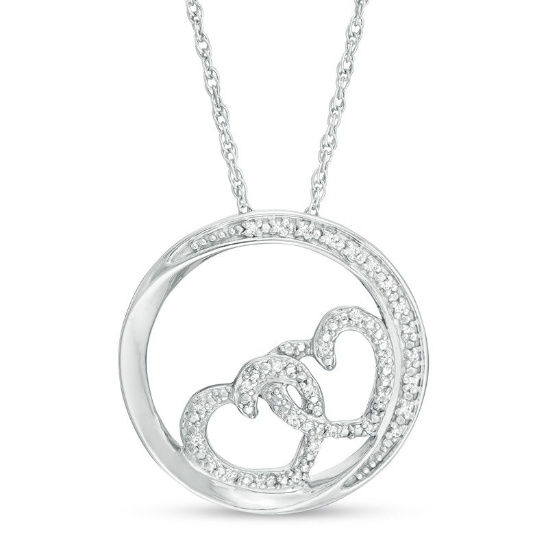 0.04 CT. T.W. Diamond Double Heart Circle Pendant in Sterling Silver|Peoples Jewellers