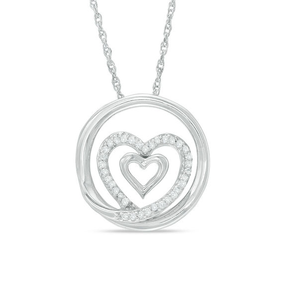 0.12 CT. T.W. Diamond Double Heart Circle Pendant in Sterling Silver