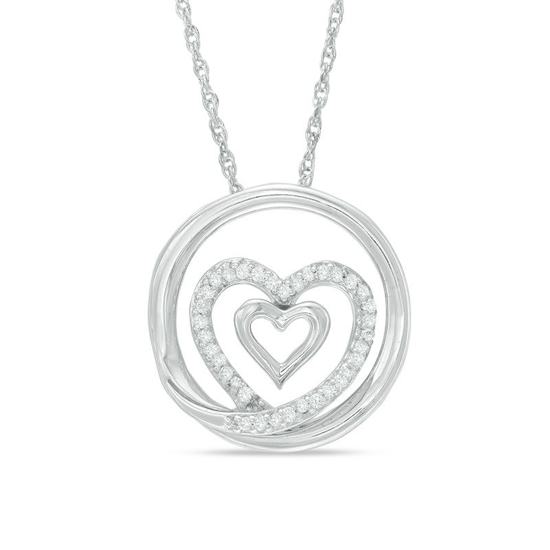 0.12 CT. T.W. Diamond Double Heart Circle Pendant in Sterling Silver|Peoples Jewellers