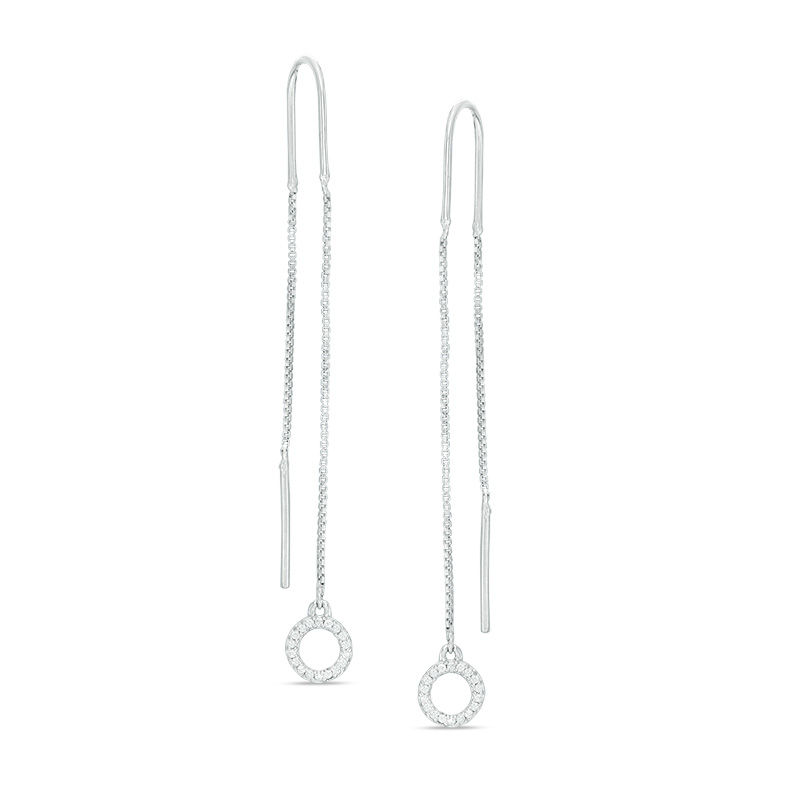 0.09 CT. T.W. Diamond Circle Threader Earrings in Sterling Silver|Peoples Jewellers